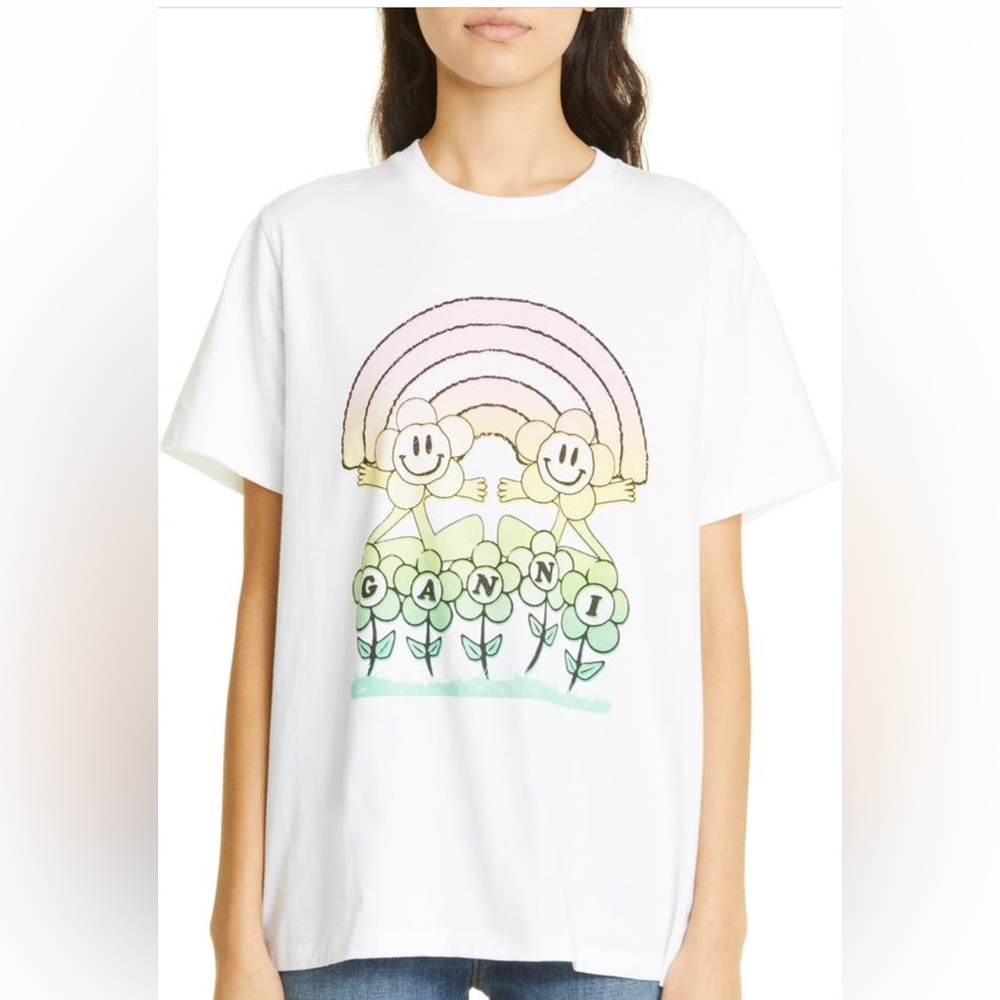 NWT Ganni Organic Cotton rainbow tee - size small